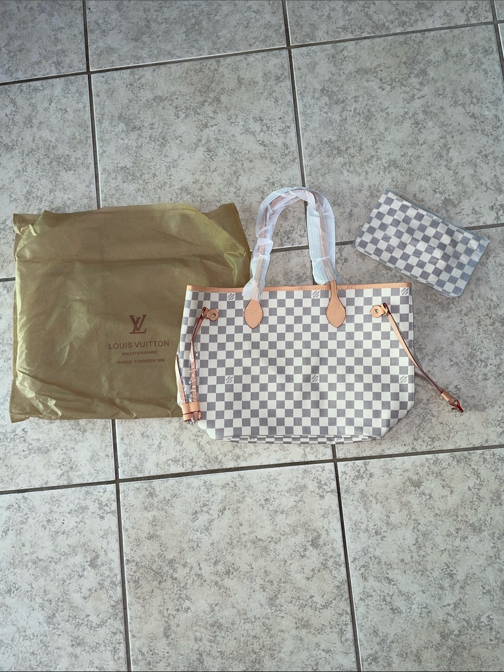 Lookalike Louis grey White Inspired Tote with Pouch shoulder handbag purse